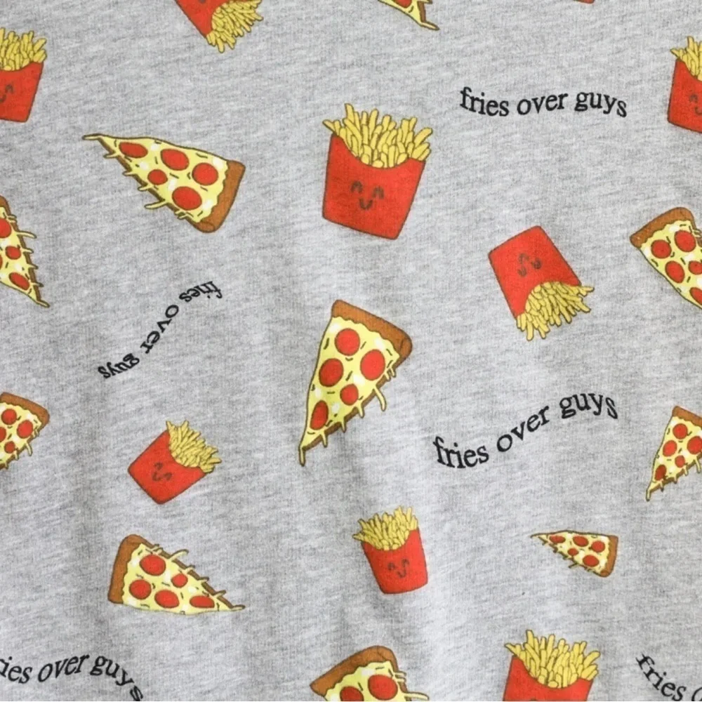 H&M Pizza print pullover fast food fun top grey fries over guys breakup cotton S - Picture 5 of 6